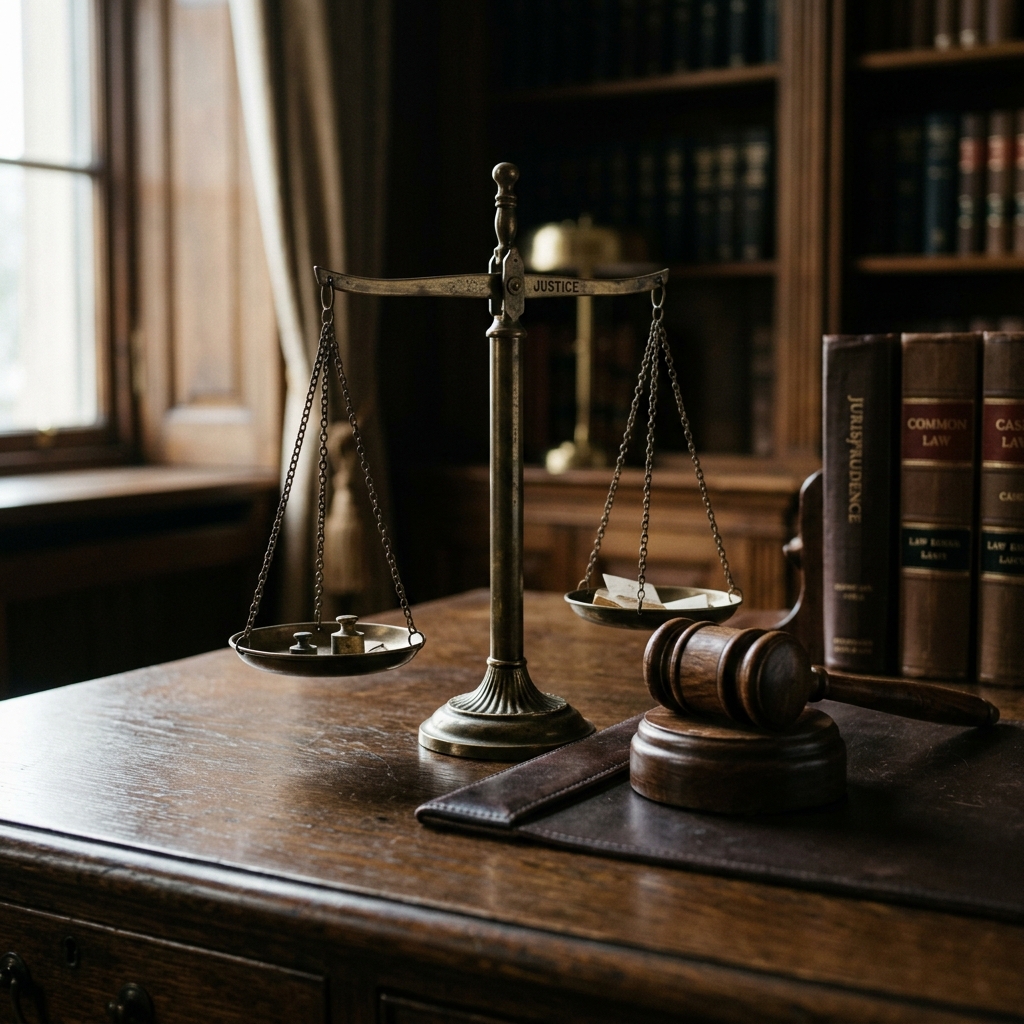Scales of Justice and Wooden Gavel