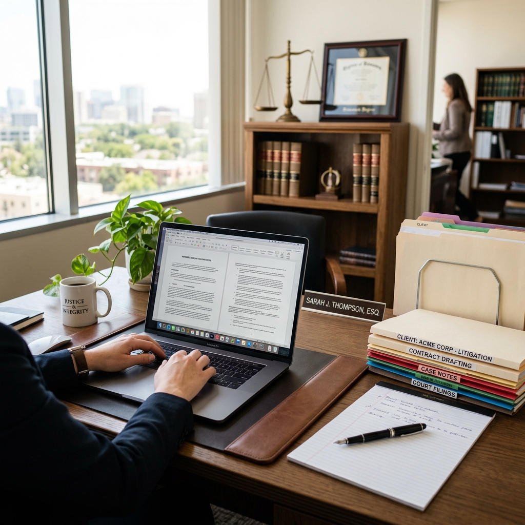 Lawyer desk layout illustration